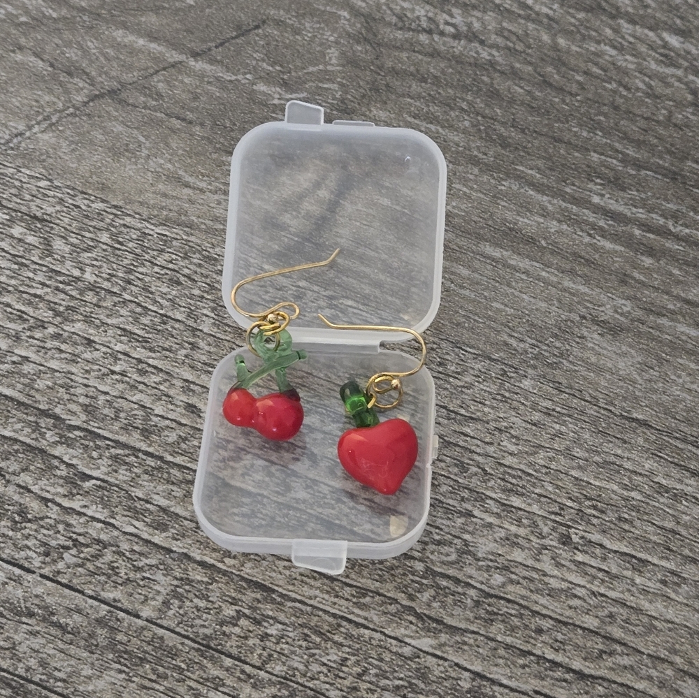 Cherry and Strawberry Red Fruit Earrings New